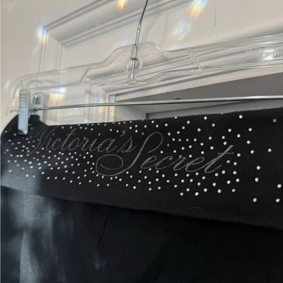 VICTORIAS SECRET FOLD OVER LEGGINGS BLACK BLING CRYSTALS SMALL - Picture 5 of 6